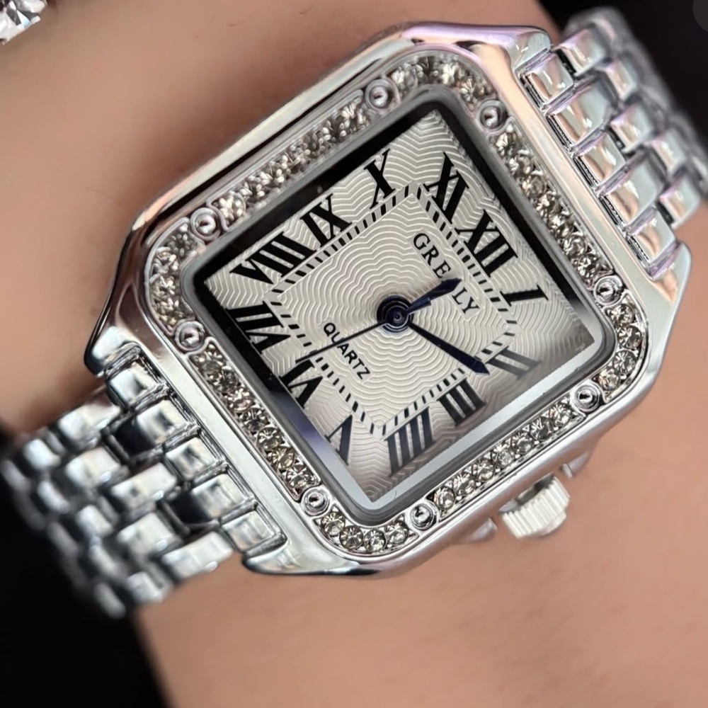 brand new Women Silver tone Stainless steel Rhinestone Bezel Square Watch - Picture 2 of 12